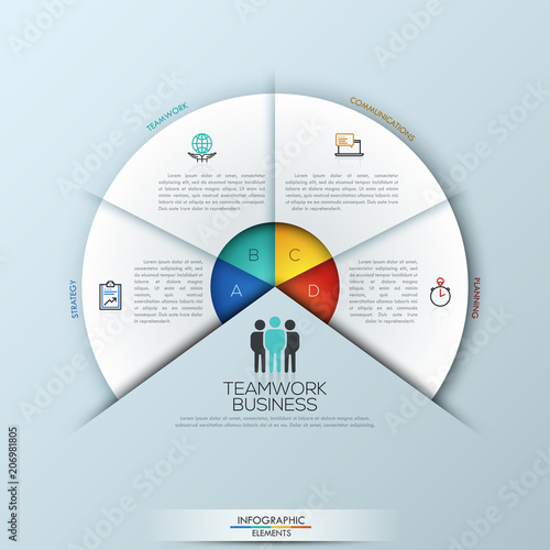 Circular infographic design template with 4 sectoral elements