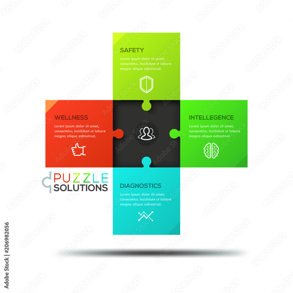 Infographic design template, jigsaw puzzle in shape of equilateral cross