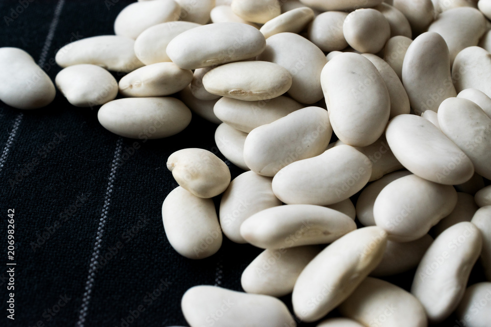 Canellini Navy White Beans on Black Cloth