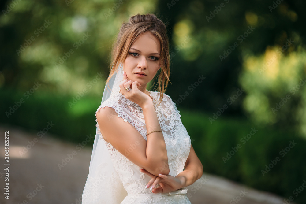 The beautiful blonde is getting married. Portrait of a young girl in a lace wedding dress. The beautiful blonde is getting married. Portrait of a young girl in a lace wedding dress.