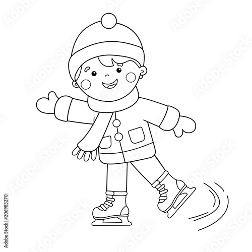 Coloring Page Outline Of cartoon boy skating. Winter sports. Coloring book for kids