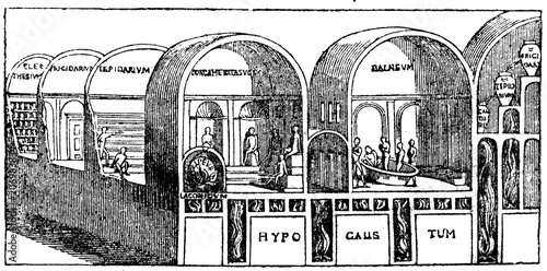 Hypocaust - central heating in a roman bath (from Das Heller-Magazin, May 24, 1834)  photo