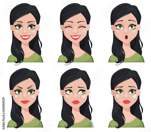 Face expression of beautiful brunette woman