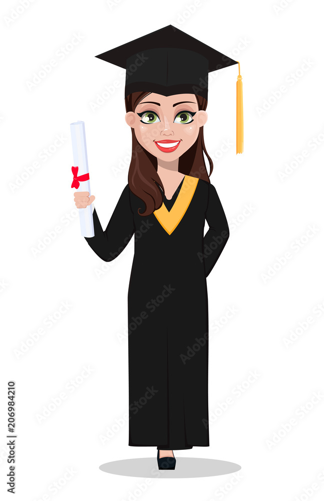 Student graduation. Cartoon character with diploma Student graduation. Cartoon character with diploma