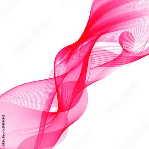 Transparent soft lines on white. Vector smooth pink abstract waves.