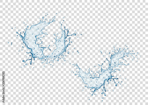 Water splash and drops isolated on transparent background.