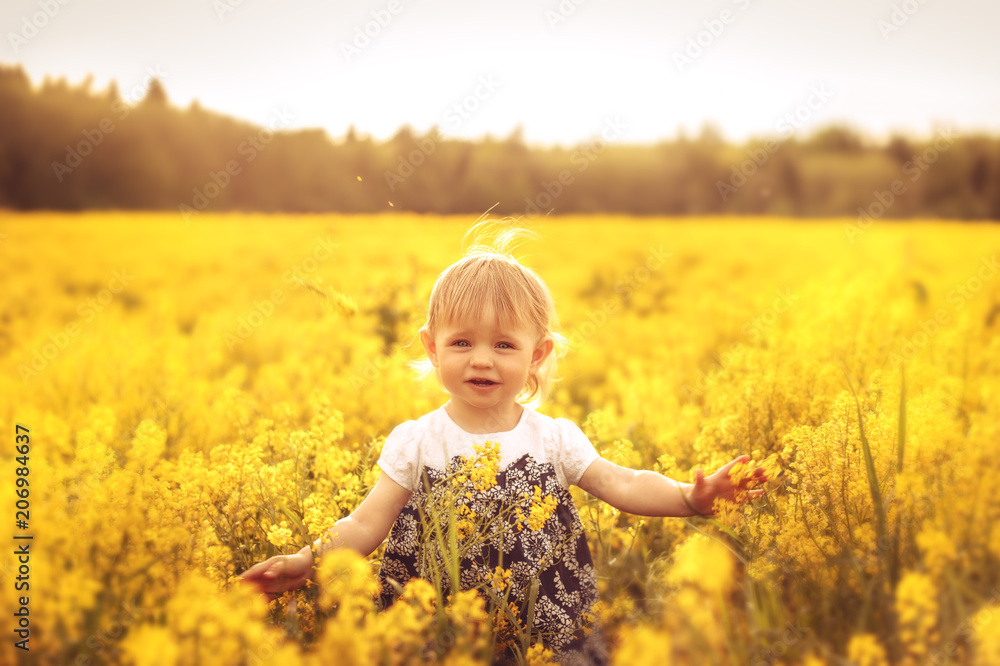 Pretty little girl in a field at sunset. Pretty little girl in a field at sunset.