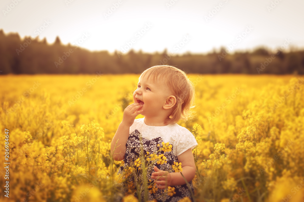 Pretty little girl in a field at sunset. Pretty little girl in a field at sunset.