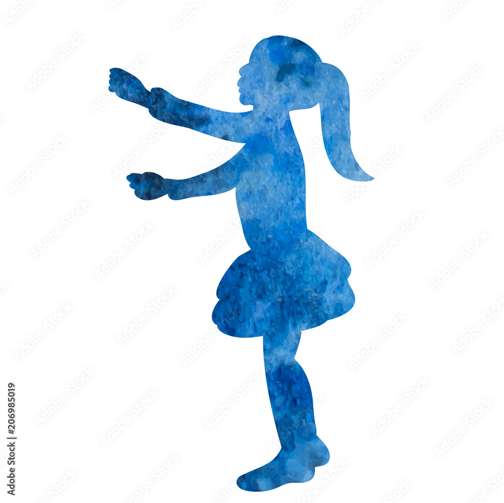 isolated, on white background, watercolor silhouette little girl playing isolated, on white background, watercolor silhouette little girl playing
