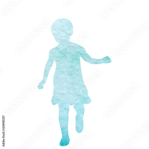 vector, isolated, white background, watercolor silhouette little girl