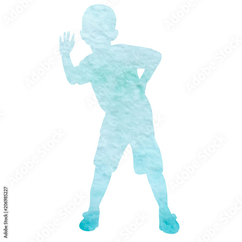  isolated  white background  watercolor silhouette boy playing