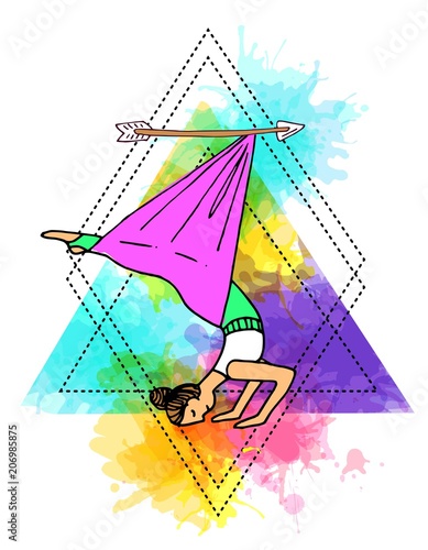 Beautiful hand drawn illustration aerial yoga.