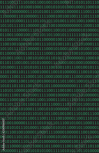 Computer data by 0 and 1, green on black. Seamless pattern, vertical