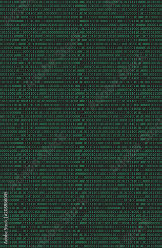 Computer data by 0 and 1, green on black. Seamless pattern, vertical