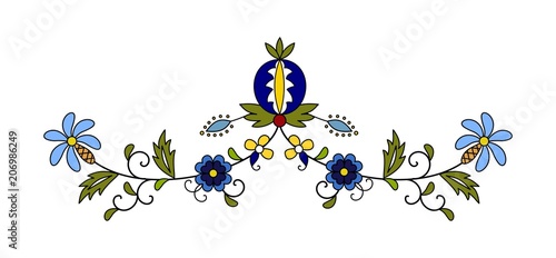 Traditional, modern Polish - Kashubian floral folk decoration vector, wzory kaszubskie, kaszubski wzór, haft