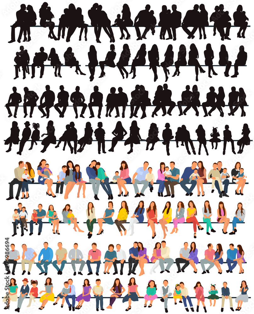 vector, isolated, set of sitting people, silhouette vector, isolated, set of sitting people, silhouette
