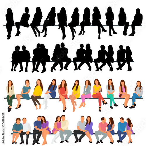 vector, isolated, set of seated people, flat style, isometric people