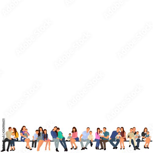isolated, set of sitting people, flat style