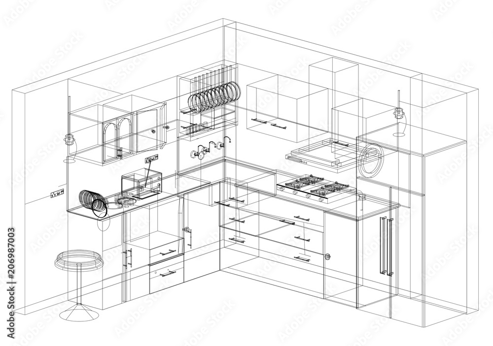 Kitchen Design blueprint - isolated