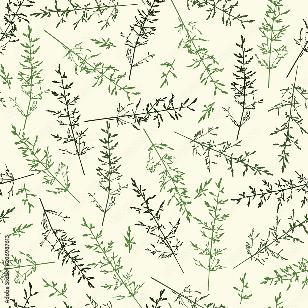 Fototapeta premium Cute seamless pattern with herbal silhouettes.