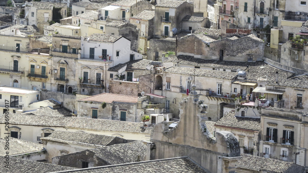 View of the baroque town of  Modica in the province of Ragusa in Sicily, Italy