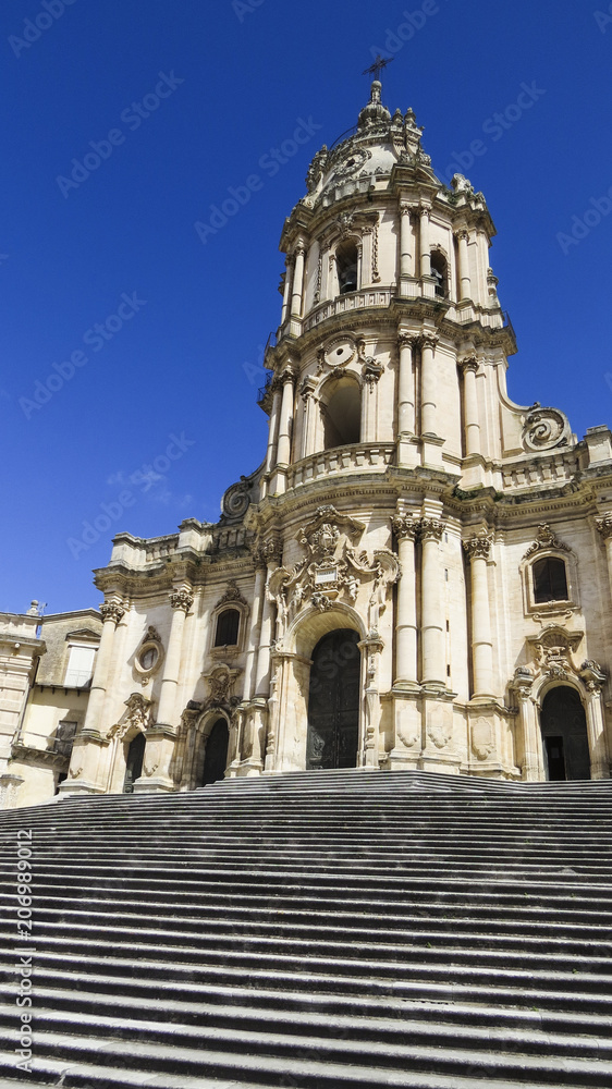 The baroque Saint George cathedral of Modica in the province of Ragusa in Sicily in Italy The baroque Saint George cathedral of Modica in the province of Ragusa in Sicily in Italy