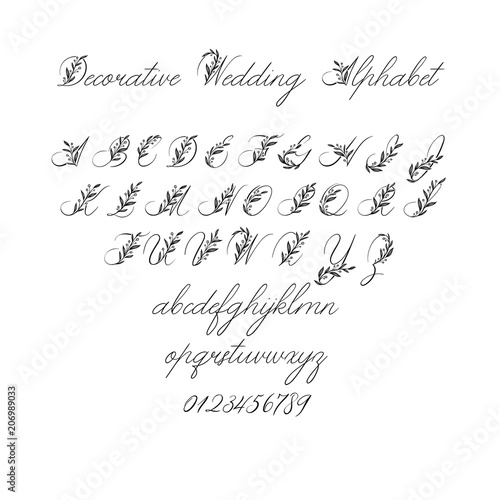 Vector Calligraphy Alphabet. Exclusive Floral Letters. Decorative handwritten brush font for: Wedding Monogram, Logo, Invitation.
