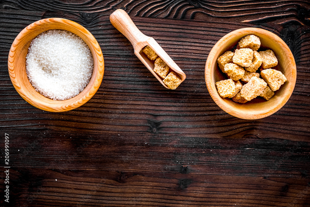 lumps of sugar with bowls sweet set on wooden table background t lumps of sugar with bowls sweet set on wooden table background t