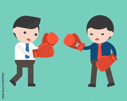 Two businessman fighting with boxing gloves, flat design