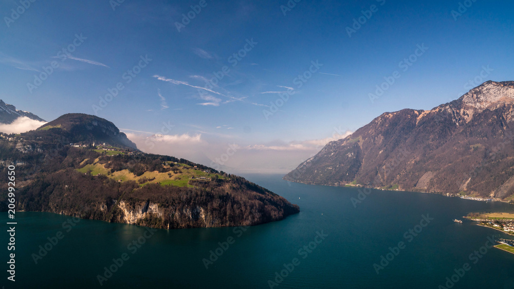 aerial view on lake and mountains, switzerland