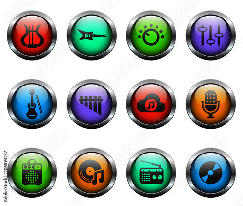 music vector icons on color glass buttons