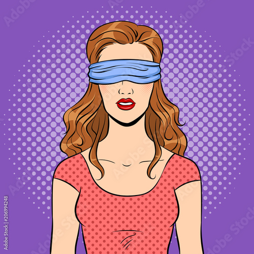 Blindfolded girl pop art vector illustration