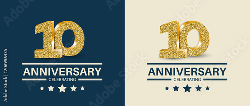 10th Anniversary celebrating cards template. Vector illustration.