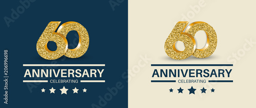 60th Anniversary celebrating cards template. Vector illustration.
