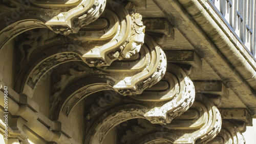 View of a closeup building in the baroque town of  Noto in the province of Syracuse in Sicily, Italy