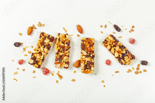 Granola bars isolated on white background.