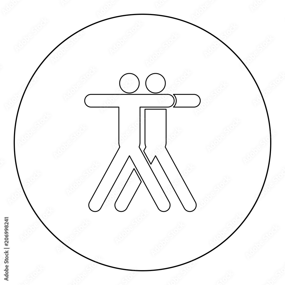 Two people embracing icon black color in circle Two people embracing icon black color in circle