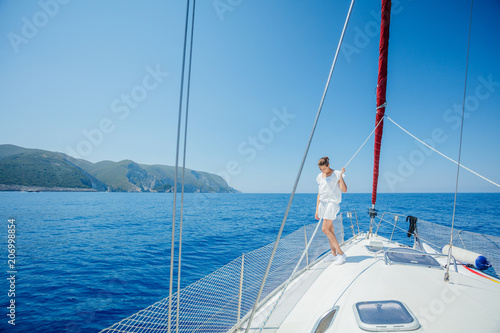 Girl relaxing On Yacht in Greece