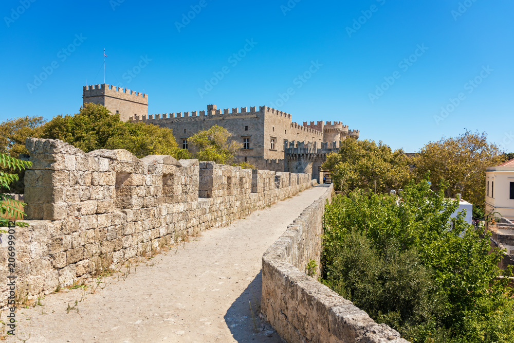 City walls and entrance to Grand master palace (Rhodes, Greece)