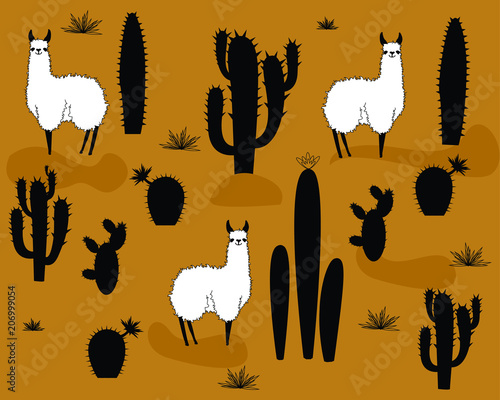 Set of  vector alpaca and cactus elements. vector illustration