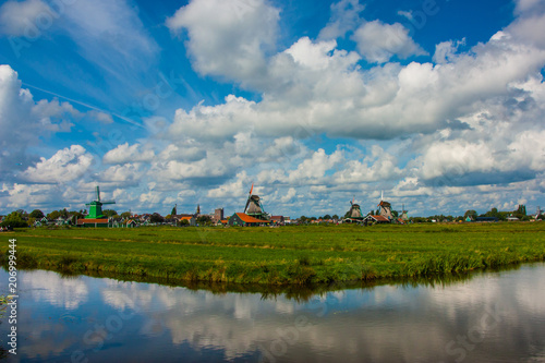 Wind mills at the Zaanse Schans seen from a distance