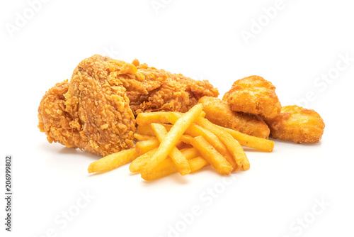 Obraz na plátně fried chicken with french fries and nuggets meal (junk food and unhealthy food)