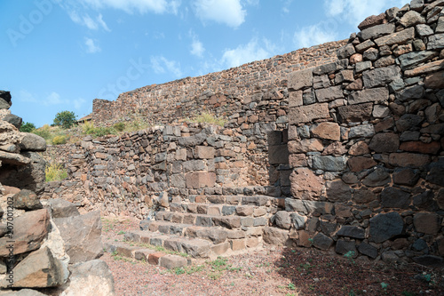 The ruins of the ancient Jewish city of Gamla on the Golan Heights destroyed by the armies of the Roman Empire in the 67th year AD