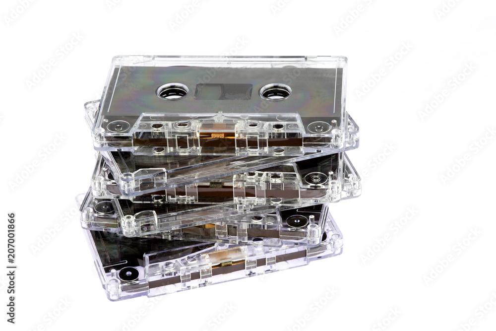 Obsolete Audio Tape Cassettes on White Background Obsolete Audio Tape Cassettes on White Background