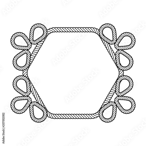 Decorated rope frame in a shape of a hexagon, isolated vector object.