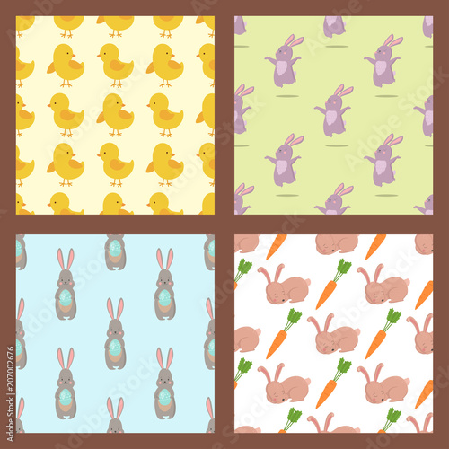 Easter rabbit character bunny seamless pattern background vector cute happy a...