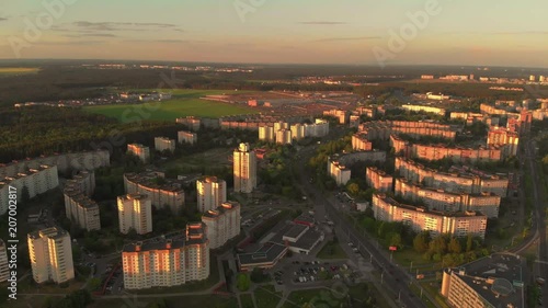 Summer Minsk city view at sunset footage from drone