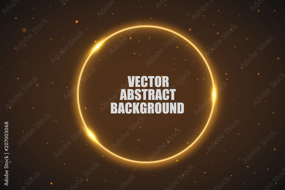 Naklejka premium Vector golden frame with lights effects. Shining rectangle banner. Isolated on black transparent background. Vector illustration, eps 10.