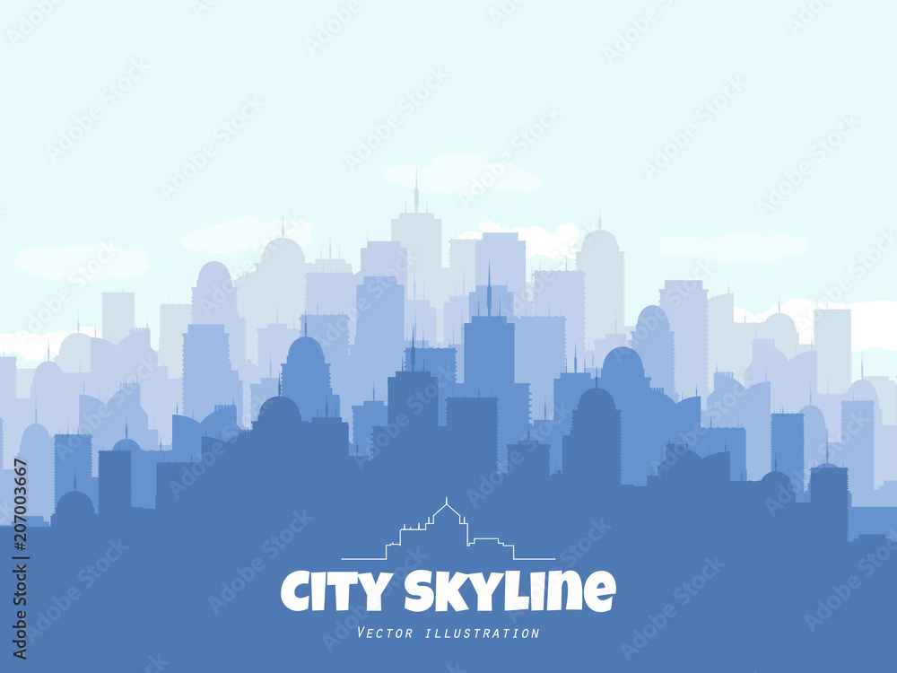 Silhouette of city skyline. Vector urban illustration with buildings