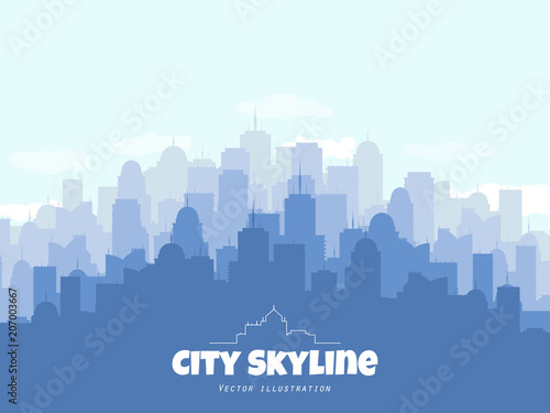 Silhouette of city skyline. Vector urban illustration with buildings